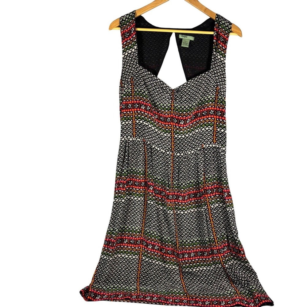Silk Geometric Print Sleeveless Cutout Back Midi Dress Women's Size 14